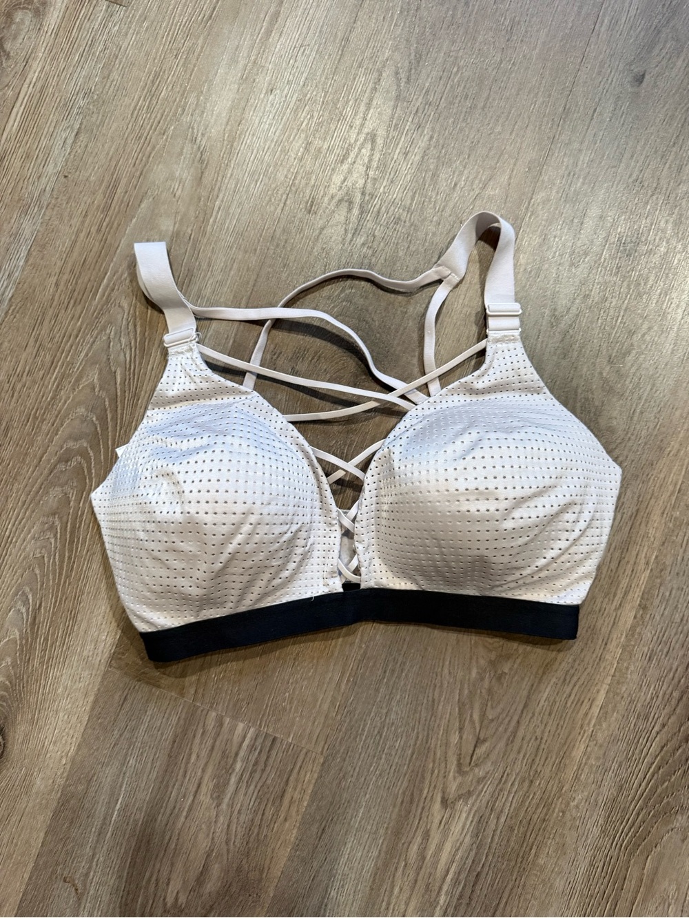 Victoria's Secret Cream Perforated Strappy Front Bra with Black Band